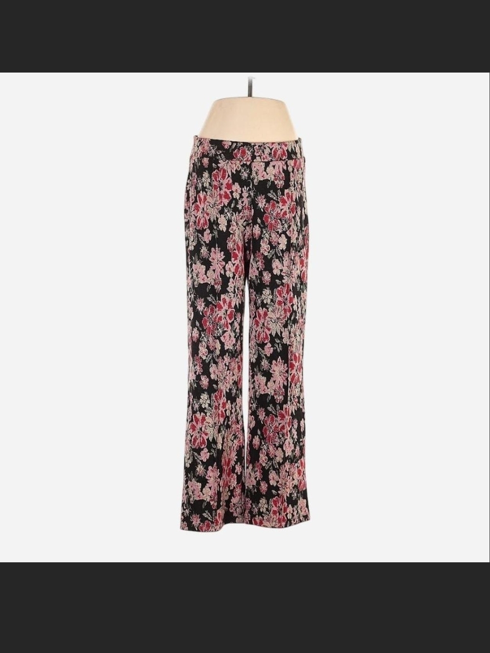 Free People Black Floral Wide-Leg Pants with Pink Blooms